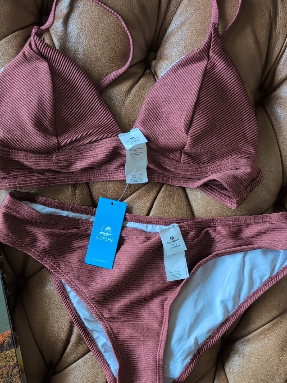 Cupshe Rust Red Ribbed Triangle Bikini Set - Picture 5 of 5